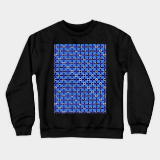 1970s Retro Inspired Polyhedral Dice Set and Leaf Seamless Pattern - Blue Crewneck Sweatshirt